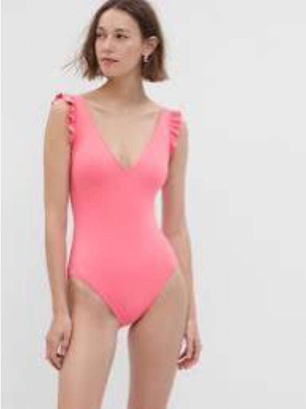 NWT GAP Coral Pink Ruffle Strap One-Piece Swimsuit